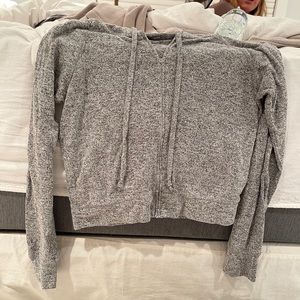 Cropped soft AERIE heather gray zip up hoodie